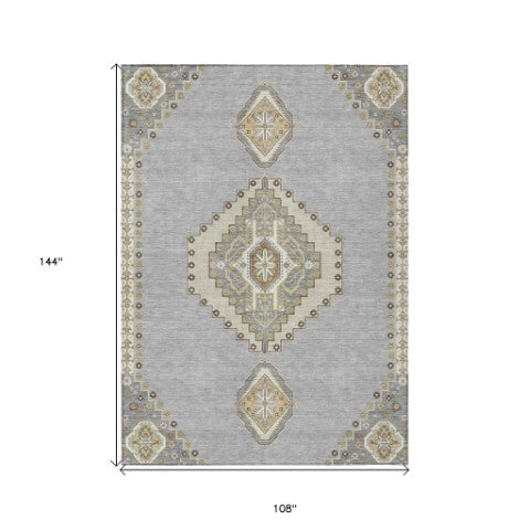 Homeroots 3' Black Gold And Gray Oriental Rug - Stylish Washable Indoor Outdoor Area Rug For Any Space 9' X 12' Polyester 598416