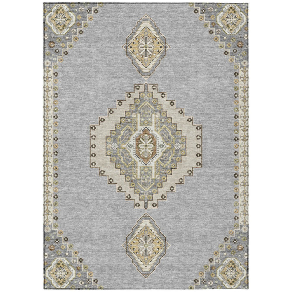 HomeRoots 9' Elegant Gray Beige and Ivory Oriental Washable Area Rug for Indoor & Outdoor Spaces - Durable Decor 598416