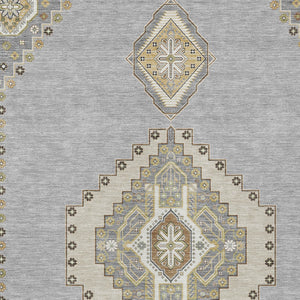 Homeroots 3' Black Gold And Gray Oriental Rug - Stylish Washable Indoor Outdoor Area Rug For Any Space 9' X 12' Polyester 598416