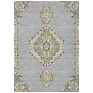 HomeRoots 5' Timeless Gray Beige Ivory Oriental Area Rug - Durable, Washable Design for Indoor & Outdoor Use 10' X 14' 598417
