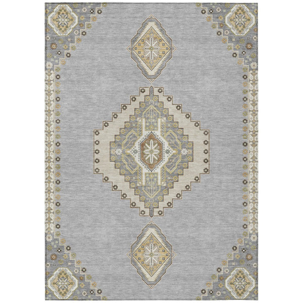 HomeRoots 5' Timeless Gray Beige Ivory Oriental Area Rug - Durable, Washable Design for Indoor & Outdoor Use 10' X 14' 598417