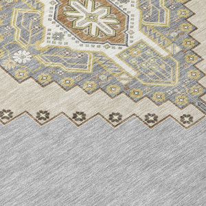 Homeroots 3' Black Gold And Gray Oriental Rug - Stylish Washable Indoor Outdoor Area Rug For Any Space 10' X 14' Polyester 598417