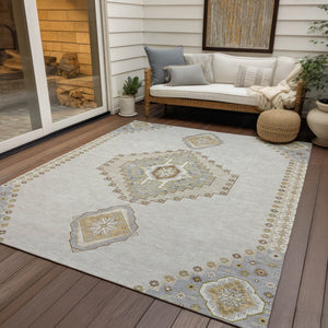Homeroots 3' Black Gold And Gray Oriental Rug - Stylish Washable Indoor Outdoor Area Rug For Any Space 3' X 5' Polyester 598418