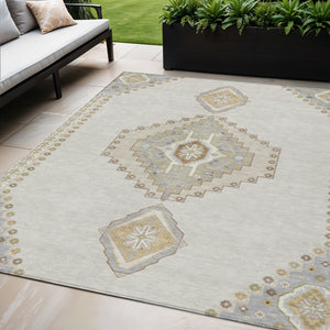 Homeroots 3' Black Gold And Gray Oriental Rug - Stylish Washable Indoor Outdoor Area Rug For Any Space 5' X 8' Polyester 598419