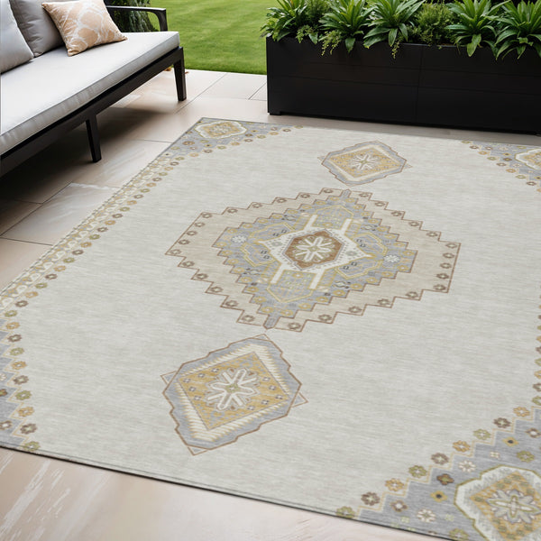 Homeroots 3' Black Gold And Gray Oriental Rug - Stylish Washable Indoor Outdoor Area Rug For Any Space 5' X 8' Polyester 598419
