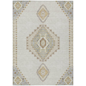 HomeRoots 5' Timeless Elegant Ivory Gray Brown Oriental Washable Indoor Outdoor Area Rug for Versatile Spaces 5' X 8' 598419