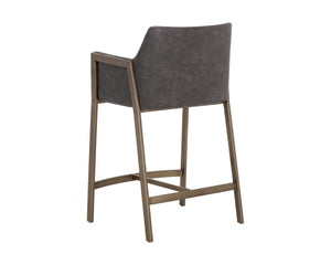 Sunpan Bernadette Counter Stool - Stylish Kendall Grey Faux Leather With Antique Brass Frame Elegance Grey Faux Leather 111432