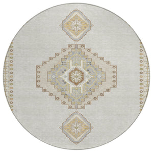 HomeRoots 5' Timeless Elegant Ivory Gray Brown Oriental Washable Indoor Outdoor Area Rug for Versatile Spaces 8' Round 598420