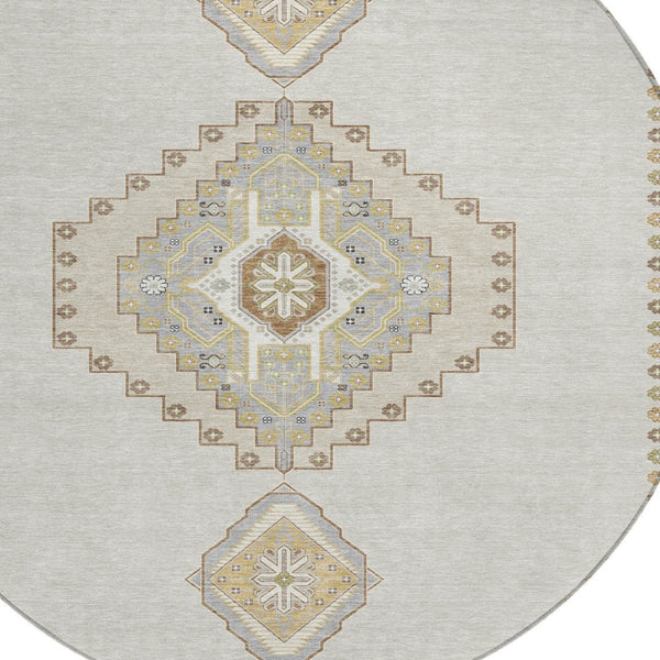 Homeroots 3' Black Gold And Gray Oriental Rug - Stylish Washable Indoor Outdoor Area Rug For Any Space 8' Round Polyester 598420