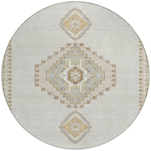 Homeroots 3' Black Gold And Gray Oriental Rug - Stylish Washable Indoor Outdoor Area Rug For Any Space 8' Round Polyester 598420