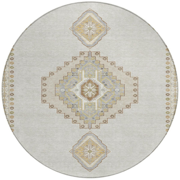 Homeroots 3' Black Gold And Gray Oriental Rug - Stylish Washable Indoor Outdoor Area Rug For Any Space 8' Round Polyester 598420
