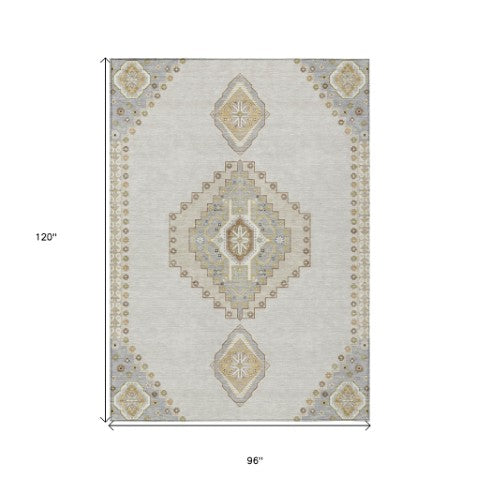 Homeroots 3' Black Gold And Gray Oriental Rug - Stylish Washable Indoor Outdoor Area Rug For Any Space 8' X 10' Polyester 598421