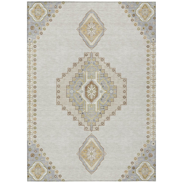 HomeRoots 5' Timeless Elegant Ivory Gray Brown Oriental Washable Indoor Outdoor Area Rug for Versatile Spaces 8' X 10' 598421