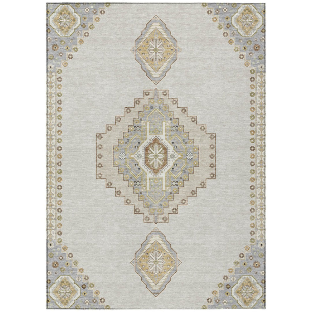 HomeRoots 9' X 12' Elegant Ivory Gray Brown Oriental Area Rug - Washable & Stain-Resistant for Indoor/Outdoor Use 598422