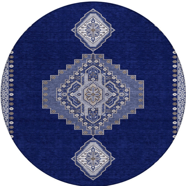 Homeroots 3' Black Gold And Gray Oriental Rug - Stylish Washable Indoor Outdoor Area Rug For Any Space 8' Round Polyester 598426