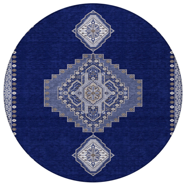 Homeroots 3' Black Gold And Gray Oriental Rug - Stylish Washable Indoor Outdoor Area Rug For Any Space 8' Round Polyester 598426