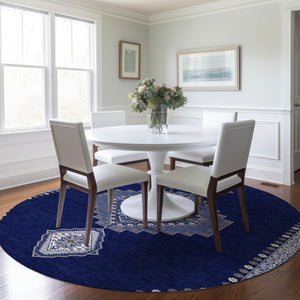 Homeroots 3' Black Gold And Gray Oriental Rug - Stylish Washable Indoor Outdoor Area Rug For Any Space 8' Round Polyester 598426