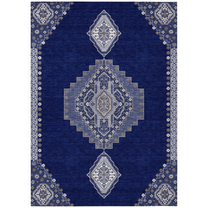 HomeRoots 9' Washable Navy Blue, Gray & Brown Oriental Area Rug – Durable Indoor/Outdoor Design for Every Space 598428