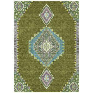 HomeRoots 9' X 12' Washable Olive Green Pink Ivory Oriental Area Rug - Durable, Stylish for Indoor & Outdoor Use 598434