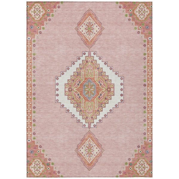 HomeRoots 5' Stylish Pink Green and Ivory Oriental Washable Rug for Indoor and Outdoor Spaces – Durable & Chic 8' X 10' 598439