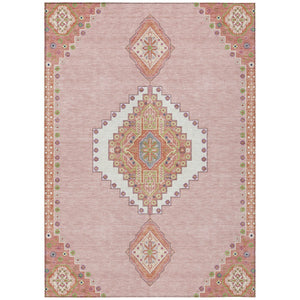 HomeRoots 5' Stylish Pink Green and Ivory Oriental Washable Rug for Indoor and Outdoor Spaces – Durable & Chic 10' X 14' 598441