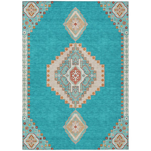 HomeRoots 9' Teal Blue Brown Ivory Oriental Washable Area Rug - Durable Indoor/Outdoor Design for Any Space 598446