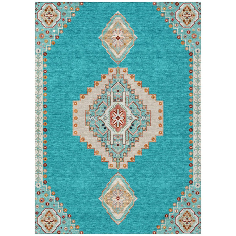 HomeRoots 5' Elegant Teal Blue Brown Ivory Oriental Area Rug - Durable, Washable, Perfect for Indoor & Outdoor Spaces 10' X 14' 598447