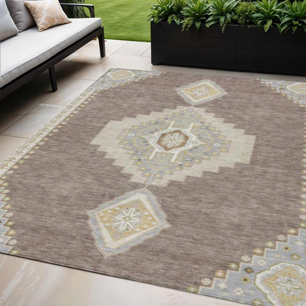 HomeRoots 5' Elegant Taupe Gray and Ivory Oriental Area Rug - Washable, Durable, Non-Slip for Indoor and Outdoor Use 5' X 8' 598449