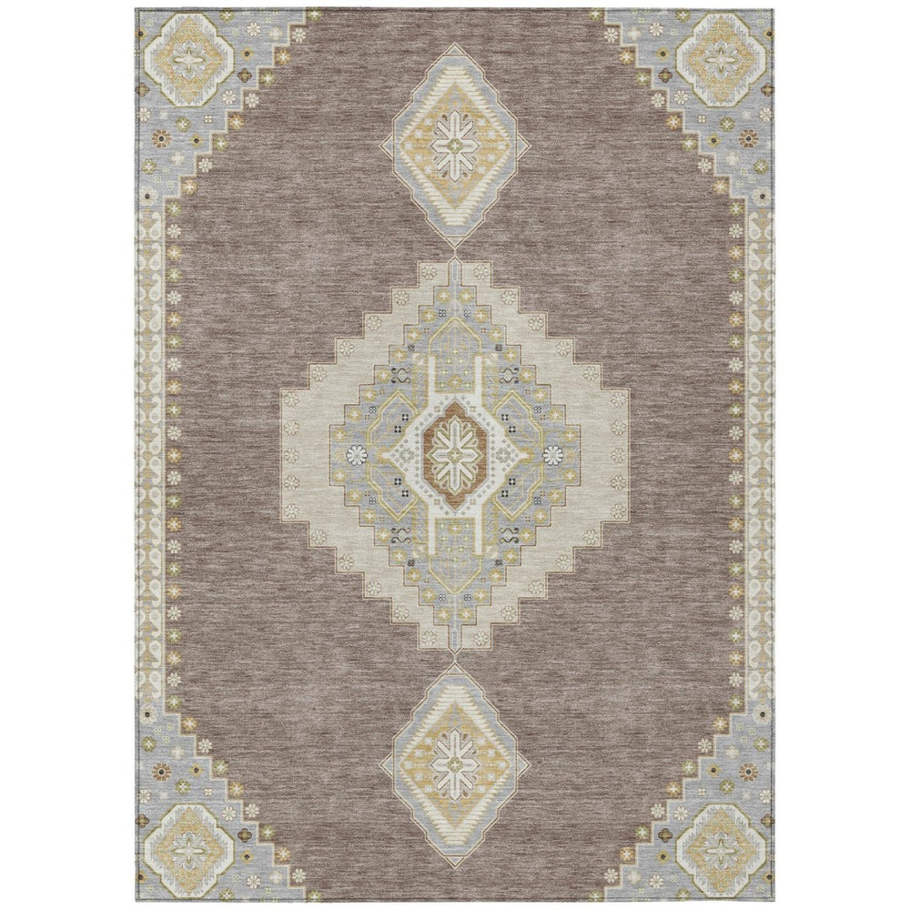 HomeRoots 5' Elegant Taupe Gray and Ivory Oriental Area Rug - Washable, Durable, Non-Slip for Indoor and Outdoor Use 5' X 8' 598449