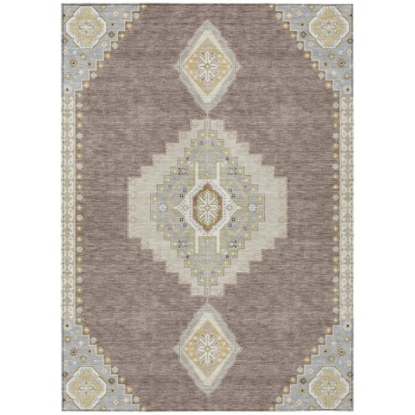 HomeRoots 5' Elegant Taupe Gray and Ivory Oriental Area Rug - Washable, Durable, Non-Slip for Indoor and Outdoor Use 5' X 8' 598449