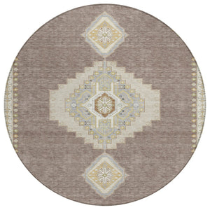 HomeRoots 5' Elegant Taupe Gray and Ivory Oriental Area Rug - Washable, Durable, Non-Slip for Indoor and Outdoor Use 8' Round 598450