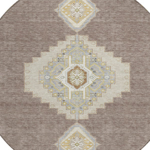 Homeroots 3' Black Gold And Gray Oriental Rug - Stylish Washable Indoor Outdoor Area Rug For Any Space 8' Round Polyester 598450