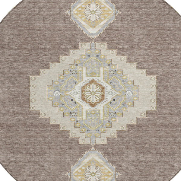 Homeroots 3' Black Gold And Gray Oriental Rug - Stylish Washable Indoor Outdoor Area Rug For Any Space 8' Round Polyester 598450