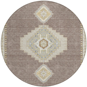 Homeroots 3' Black Gold And Gray Oriental Rug - Stylish Washable Indoor Outdoor Area Rug For Any Space 8' Round Polyester 598450