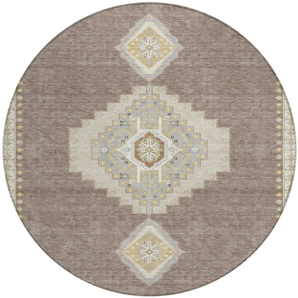 Homeroots 3' Black Gold And Gray Oriental Rug - Stylish Washable Indoor Outdoor Area Rug For Any Space 8' Round Polyester 598450