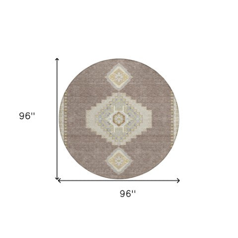 Homeroots 3' Black Gold And Gray Oriental Rug - Stylish Washable Indoor Outdoor Area Rug For Any Space 8' Round Polyester 598450