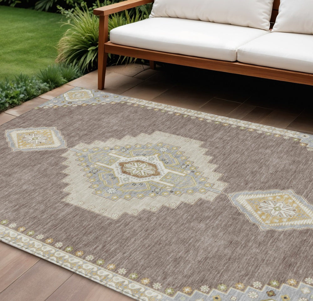 HomeRoots 9' X 12' Stylish Taupe Gray and Ivory Indoor-Outdoor Area Rug - Durable, Washable, and Versatile Design 598452