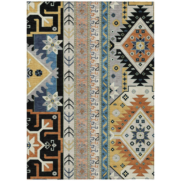 HomeRoots 5' Stylish Aztec-Inspired Area Rug - Durable Indoor Outdoor Design in Black, Ivory & Copper Tones 5' X 8' 598455