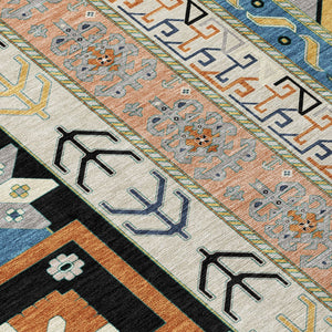 Homeroots 3' Black Ivory Copper Aztec Washable Indoor Outdoor Area Rug – Stylish, Durable, Easy Care Design 5' X 8' Polyester 598455