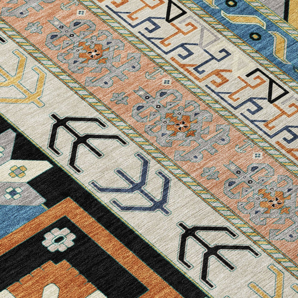 Homeroots 3' Black Ivory Copper Aztec Washable Indoor Outdoor Area Rug – Stylish, Durable, Easy Care Design 8' Round Polyester 598456