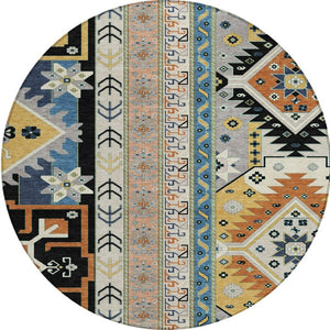 Homeroots 3' Black Ivory Copper Aztec Washable Indoor Outdoor Area Rug – Stylish, Durable, Easy Care Design 8' Round Polyester 598456