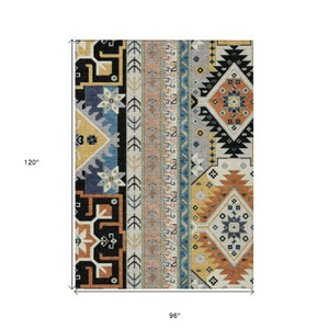 Homeroots 3' Black Ivory Copper Aztec Washable Indoor Outdoor Area Rug – Stylish, Durable, Easy Care Design 8' X 10' Polyester 598457