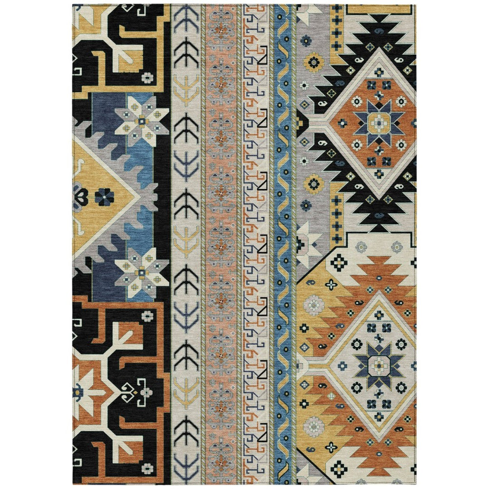 HomeRoots 9' X 12' Aztec Washable Indoor Outdoor Area Rug in Black, Ivory & Copper - Durable, Stylish & Versatile 598458