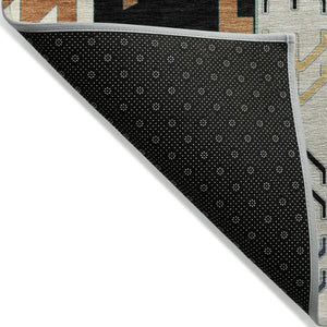 HomeRoots 9' X 12' Aztec Washable Indoor Outdoor Area Rug in Black, Ivory & Copper - Durable, Stylish & Versatile 598458