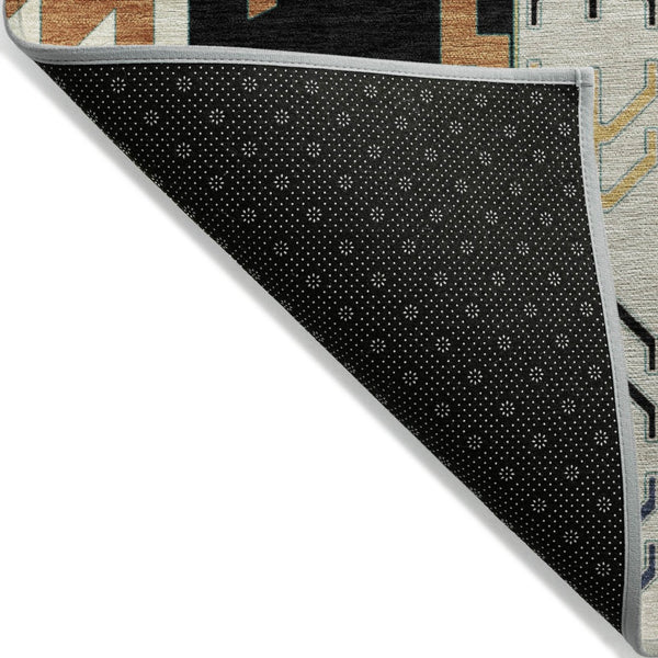 HomeRoots 9' X 12' Aztec Washable Indoor Outdoor Area Rug in Black, Ivory & Copper - Durable, Stylish & Versatile 598458