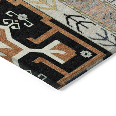Homeroots 3' Black Ivory Copper Aztec Washable Indoor Outdoor Area Rug – Stylish, Durable, Easy Care Design 9' X 12' Polyester 598458