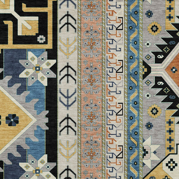 Homeroots 3' Black Ivory Copper Aztec Washable Indoor Outdoor Area Rug – Stylish, Durable, Easy Care Design 9' X 12' Polyester 598458