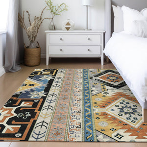 Homeroots 3' Black Ivory Copper Aztec Washable Indoor Outdoor Area Rug – Stylish, Durable, Easy Care Design 9' X 12' Polyester 598458