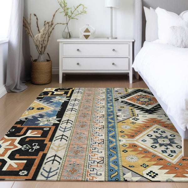 Homeroots 3' Black Ivory Copper Aztec Washable Indoor Outdoor Area Rug – Stylish, Durable, Easy Care Design 9' X 12' Polyester 598458