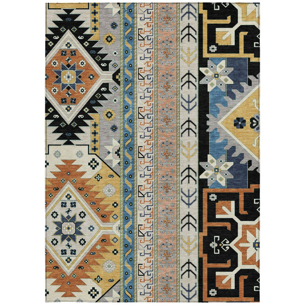 Homeroots 3' Black Ivory Copper Aztec Washable Indoor Outdoor Area Rug – Stylish, Durable, Easy Care Design 10' X 14' Polyester 598459